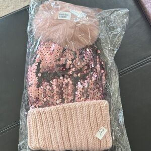 Pink Sequin Kids Beanie with Pom Pom
